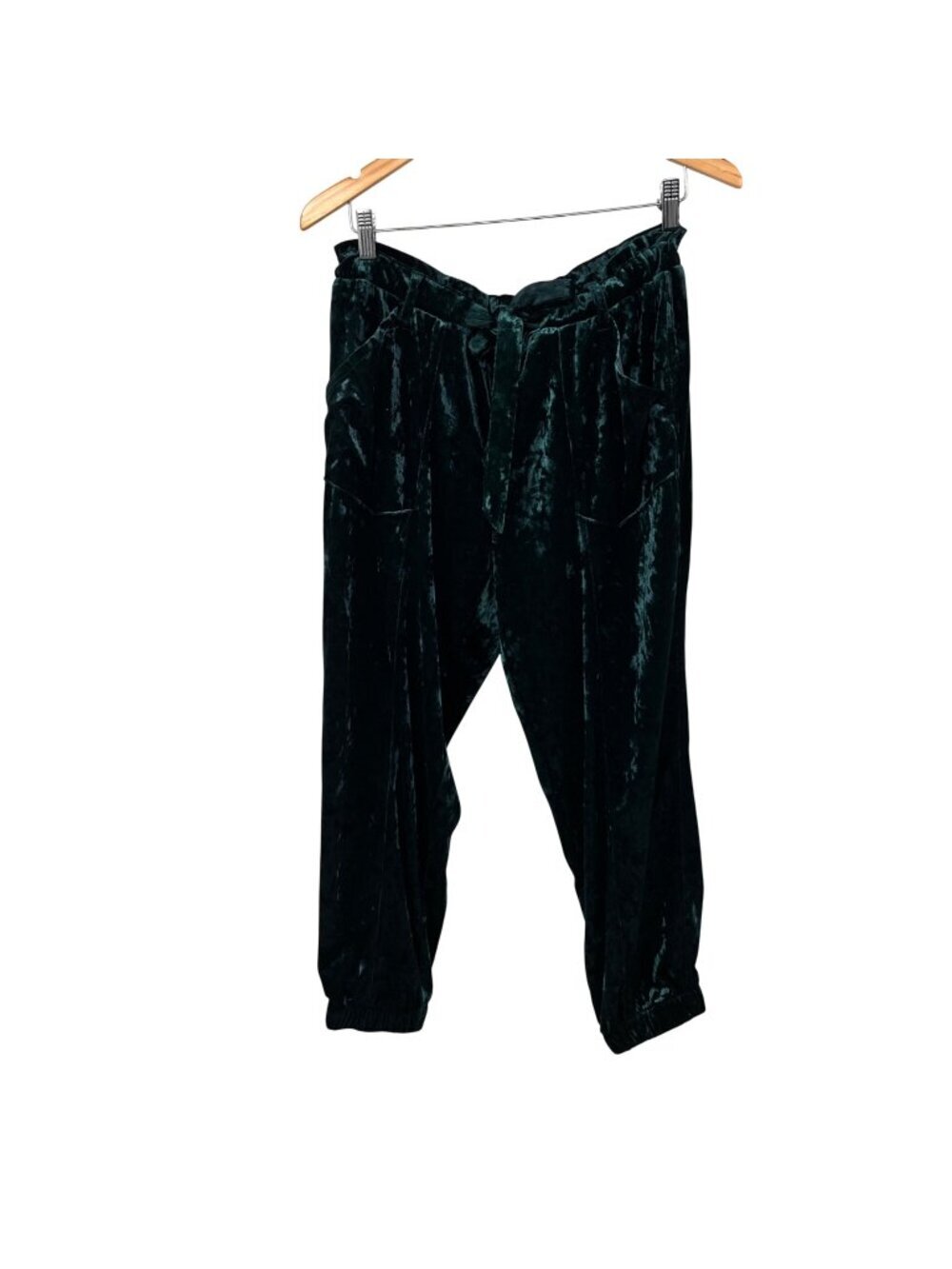Jolt Womens Crushed Velour Jogger Pants Drawstring Emerald Size Large Pockets